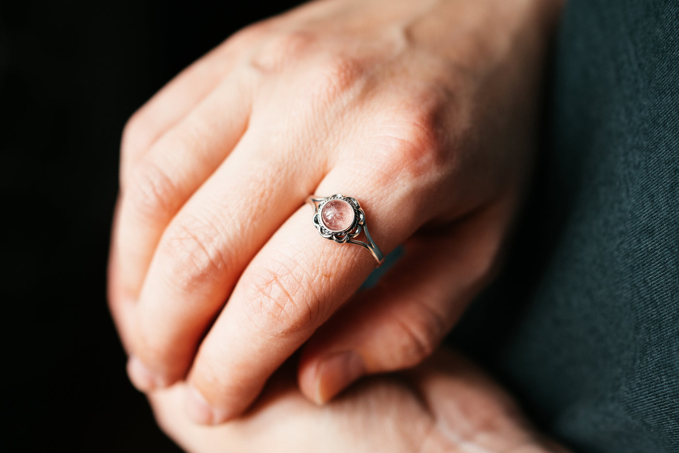 Erdbeerquarz Silberring - Rosa Edelstein Schmuck