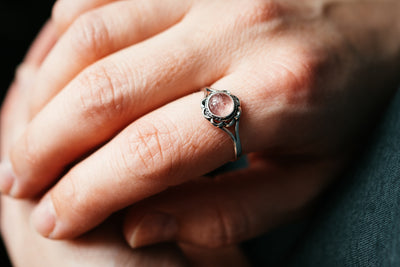 Erdbeerquarz Silberring - Rosa Edelstein Schmuck