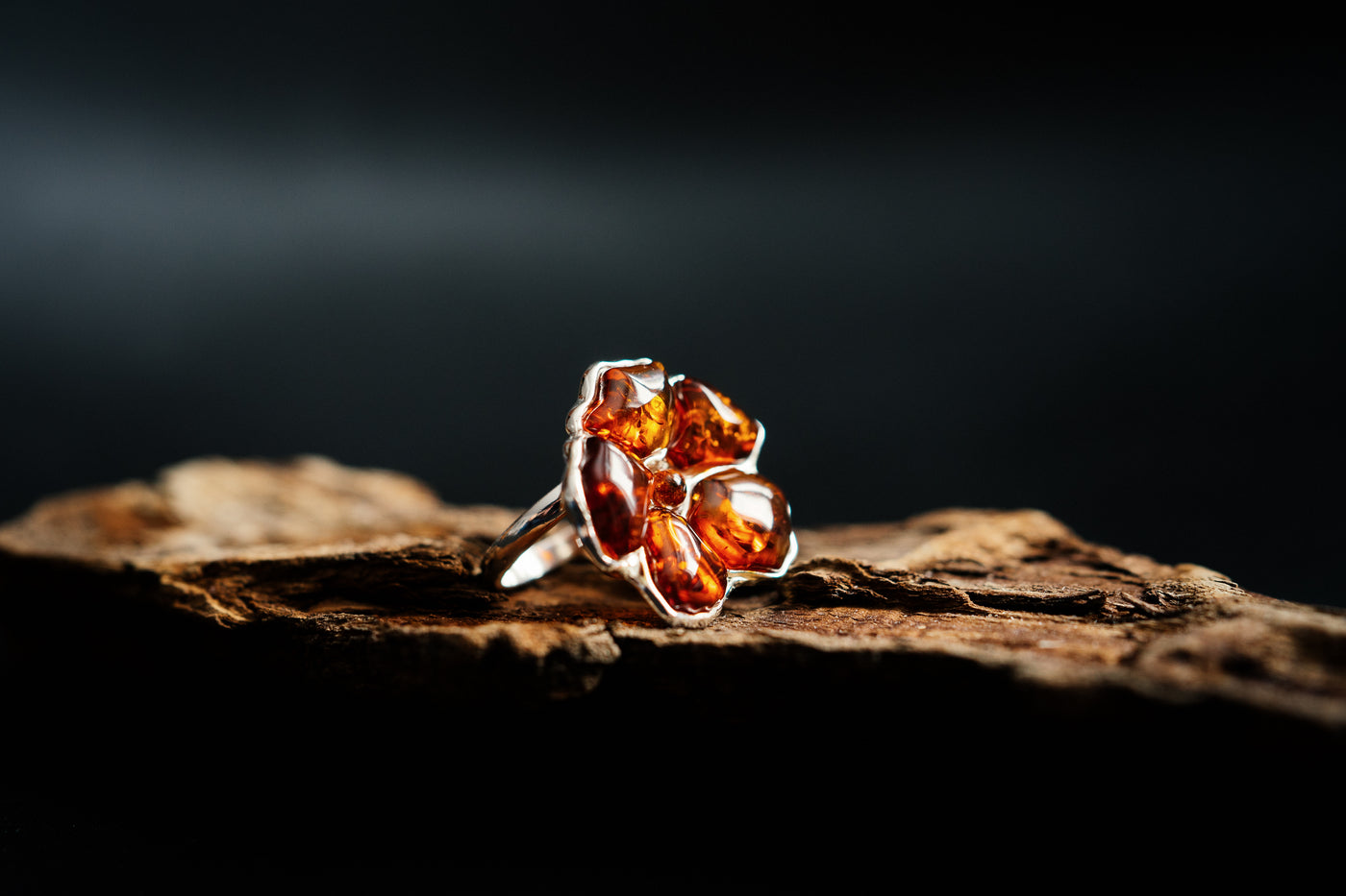 Bernsteinblumen-Schmuckset – Baltischer Bernstein Anhänger, Ring & Armband