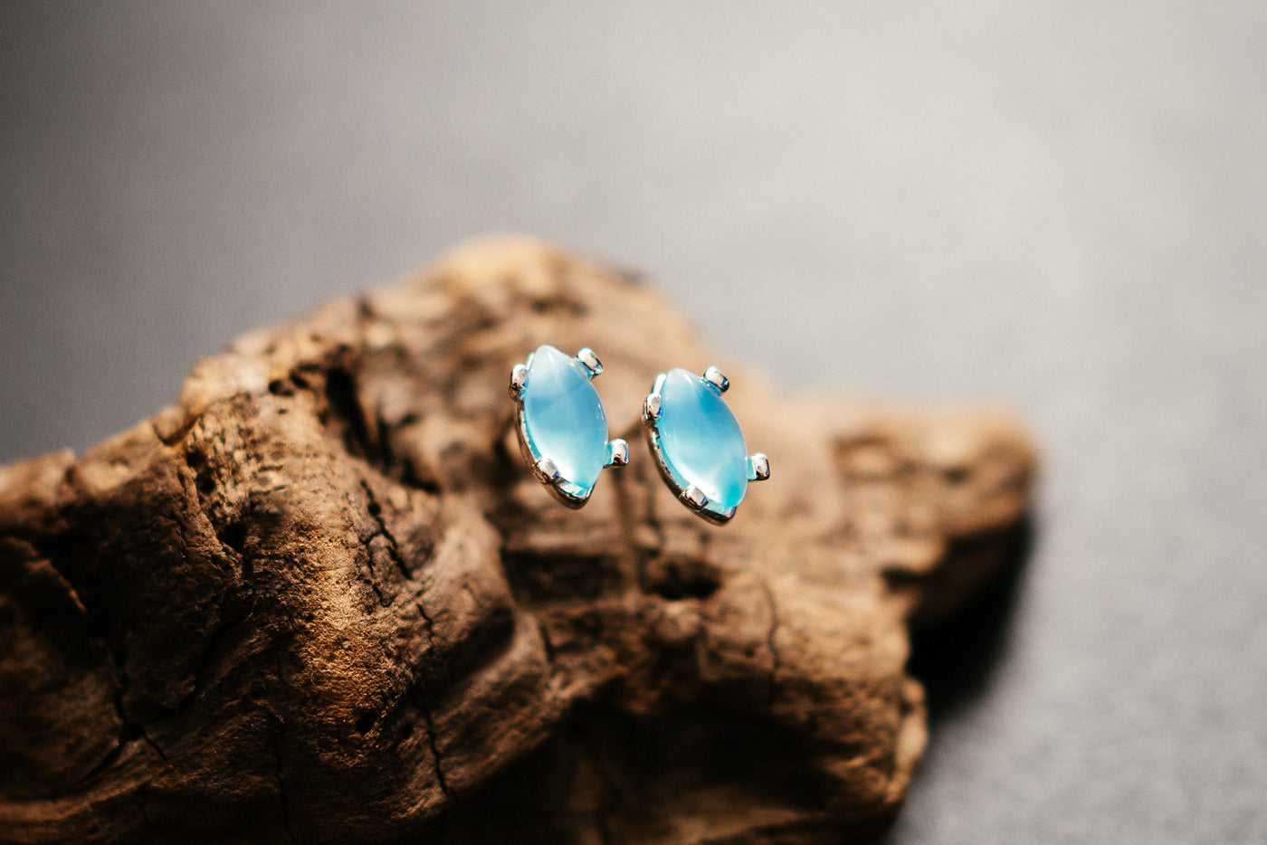 Aqua Achat Steckerohrringe – Sterlingsilber Marquise-Schliff Blaue Edelsteine
