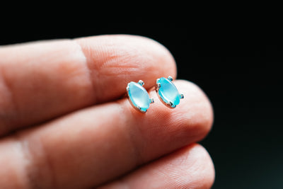 Aqua Achat Steckerohrringe – Sterlingsilber Marquise-Schliff Blaue Edelsteine