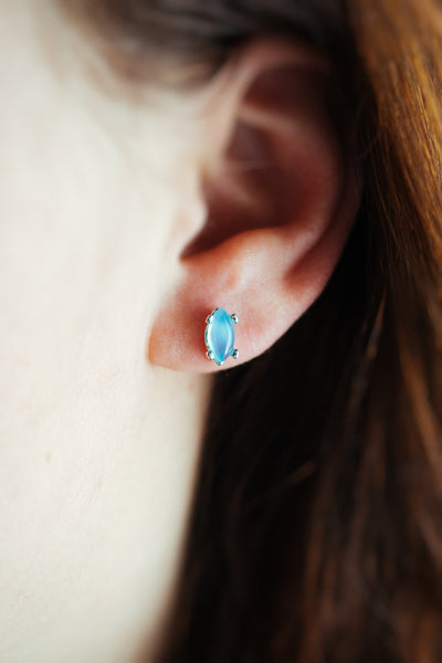 Aqua Achat Steckerohrringe – Sterlingsilber Marquise-Schliff Blaue Edelsteine